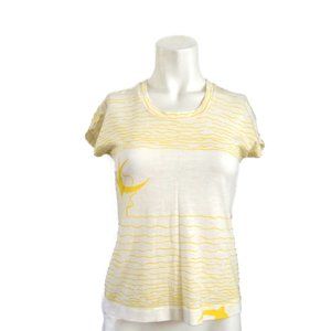 Vintage Patty Woodard California Blouse Top T-Shirt Yellow Stripes Women's